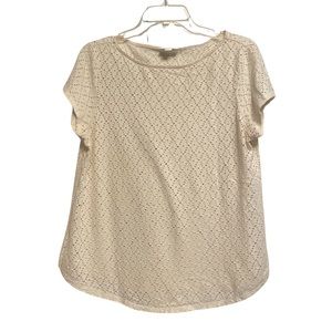 J. Jill Women's Ivory Open Knit Diamond Design Short Sleeve Top sz S